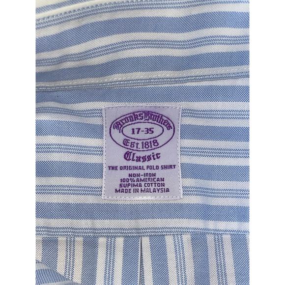 Mens Brooks Brothers White Blue‎ Long Sleeve Supima Cotton Button Down 17-35 - Picture 5 of 10